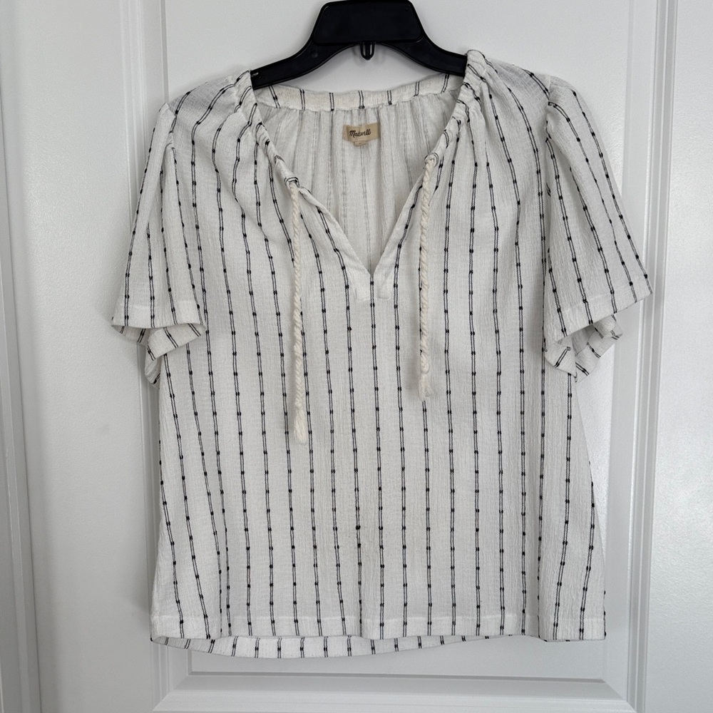 Madewell White and Black Striped Blouse